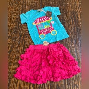 NWT Lemon Loves Lime Popcorn Appliqué Tee and Ruffle Shorts Size 3